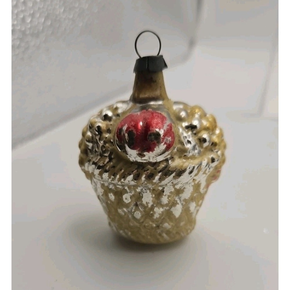 Vintage German Glass‎ Christmas Ornament / BASKET OF GRAPES (12)
